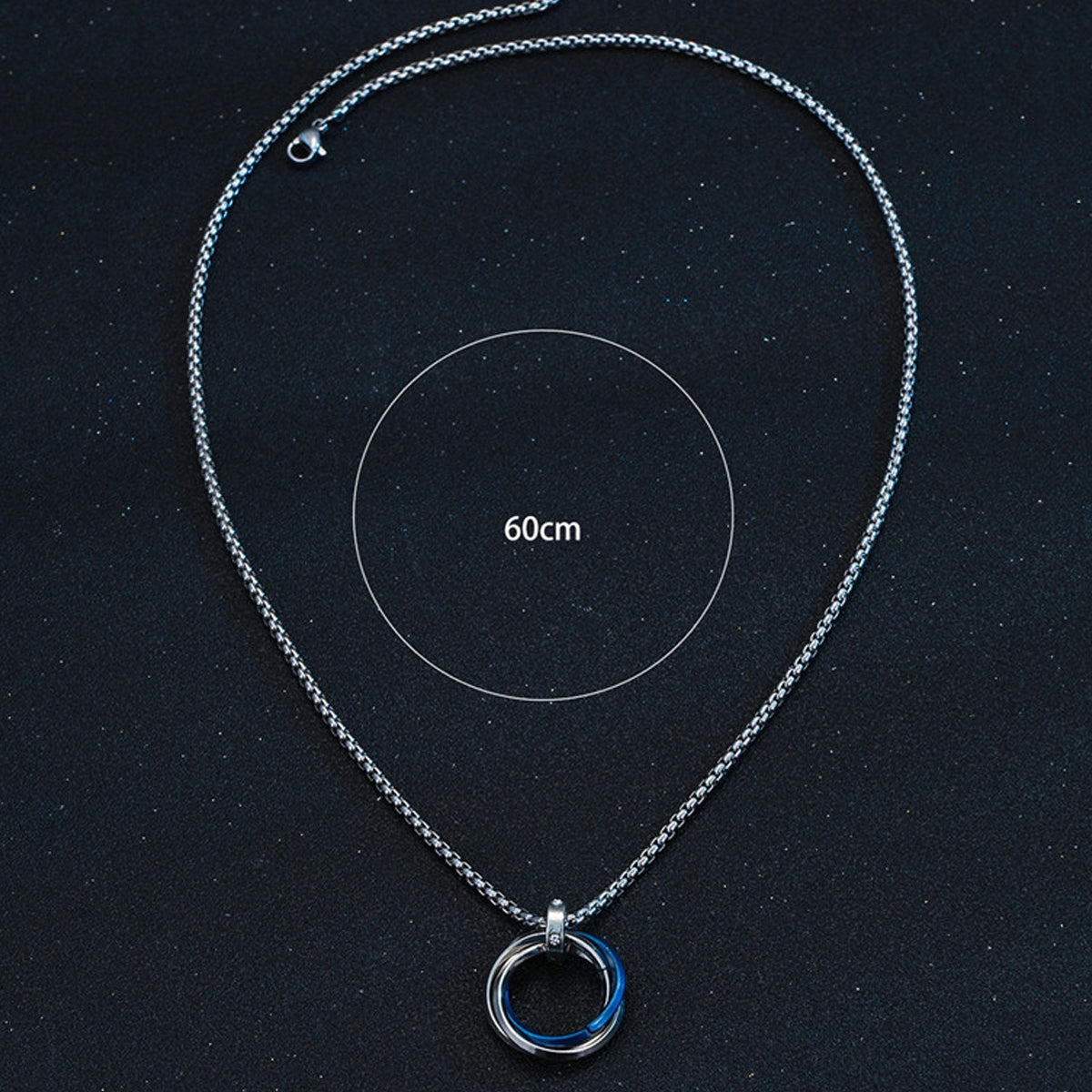 Silver Plated Stainless Steel Anti Tarnish Triple Rings Blue Circular Pendant For Men