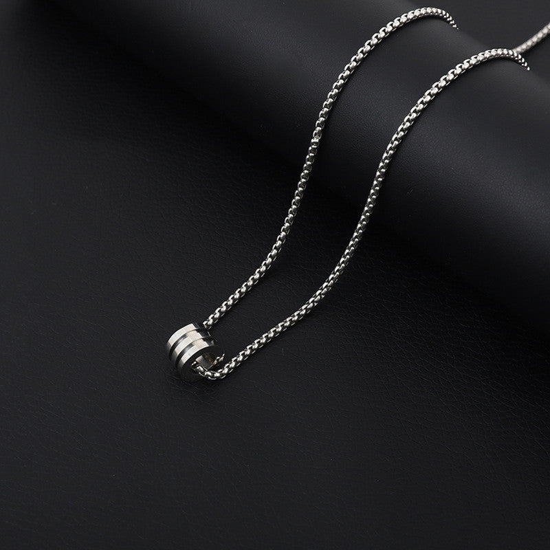 Silver Plated Stainless Steel Anti Tarnish Triple Linked Rings Circular Pendant For Men