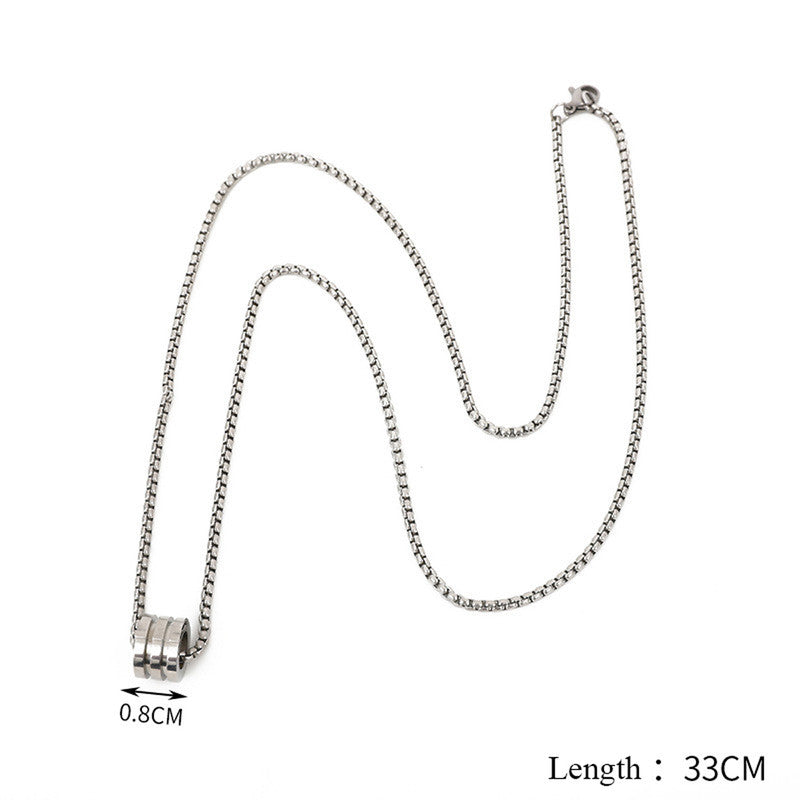 Silver Plated Stainless Steel Anti Tarnish Triple Linked Rings Circular Pendant For Men