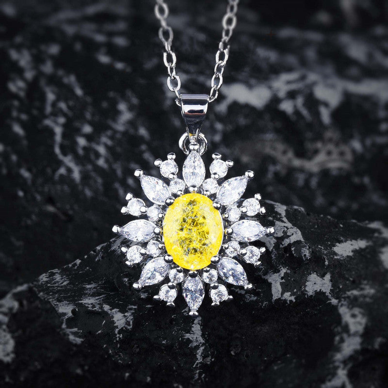 Silver Plated Stainless Steel Anti Tarnish Yellow CZ studded Floral Pendant