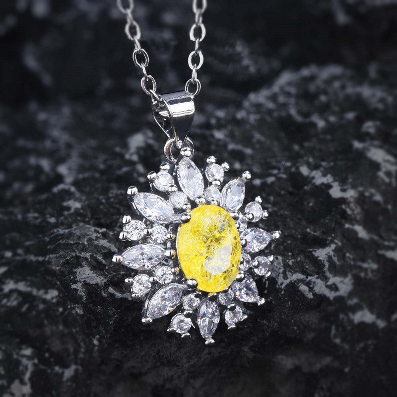 Silver Plated Stainless Steel Anti Tarnish Yellow CZ studded Floral Pendant