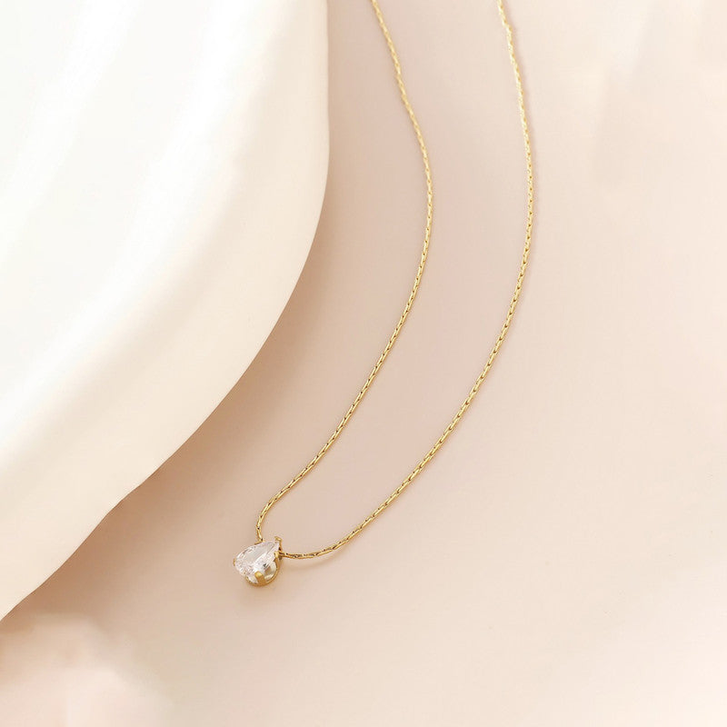 Gold Plated Stainless Steel Anti Tarnish Tear Drop CZ Pendant For Women