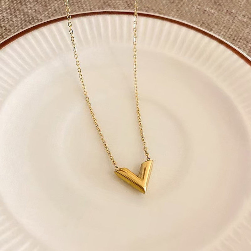 Gold Plated Stainless Steel Anti Tarnish V-Shaped Pendant For Women