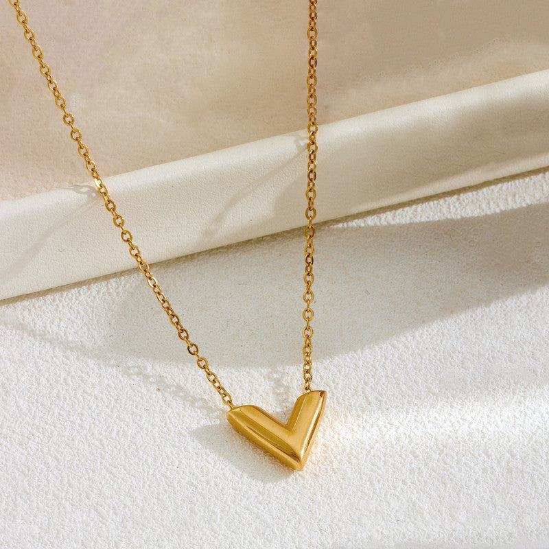 Gold Plated Stainless Steel Anti Tarnish V-Shaped Pendant For Women