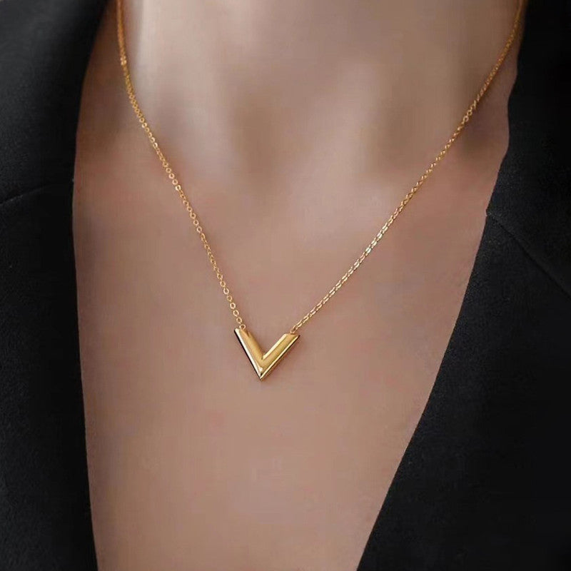 Gold Plated Stainless Steel Anti Tarnish V-Shaped Pendant For Women