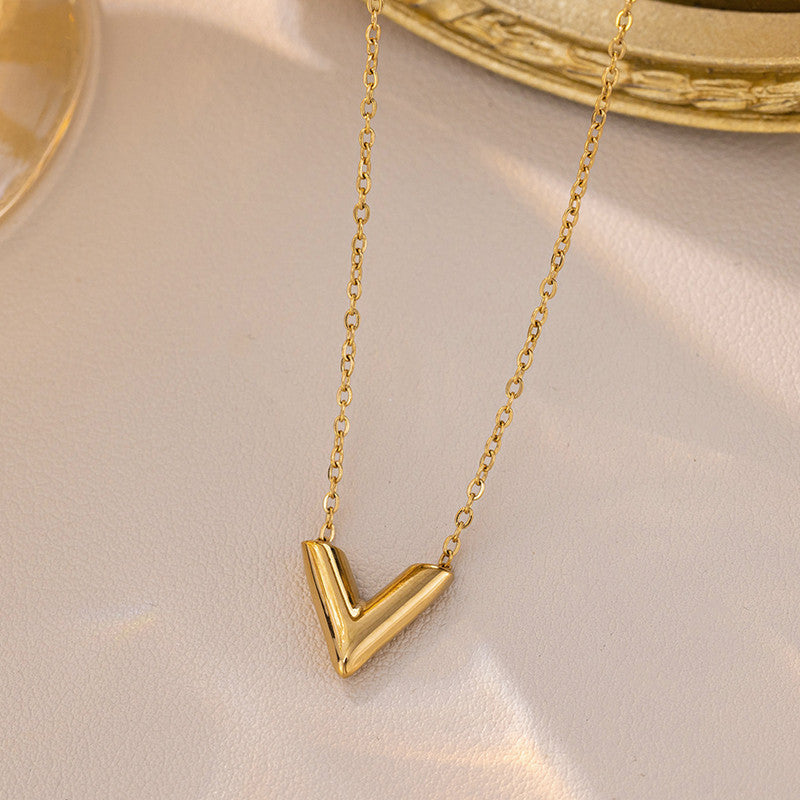Gold Plated Stainless Steel Anti Tarnish V-Shaped Pendant For Women
