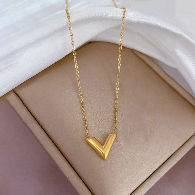 Gold Plated Stainless Steel Anti Tarnish V-Shaped Pendant For Women
