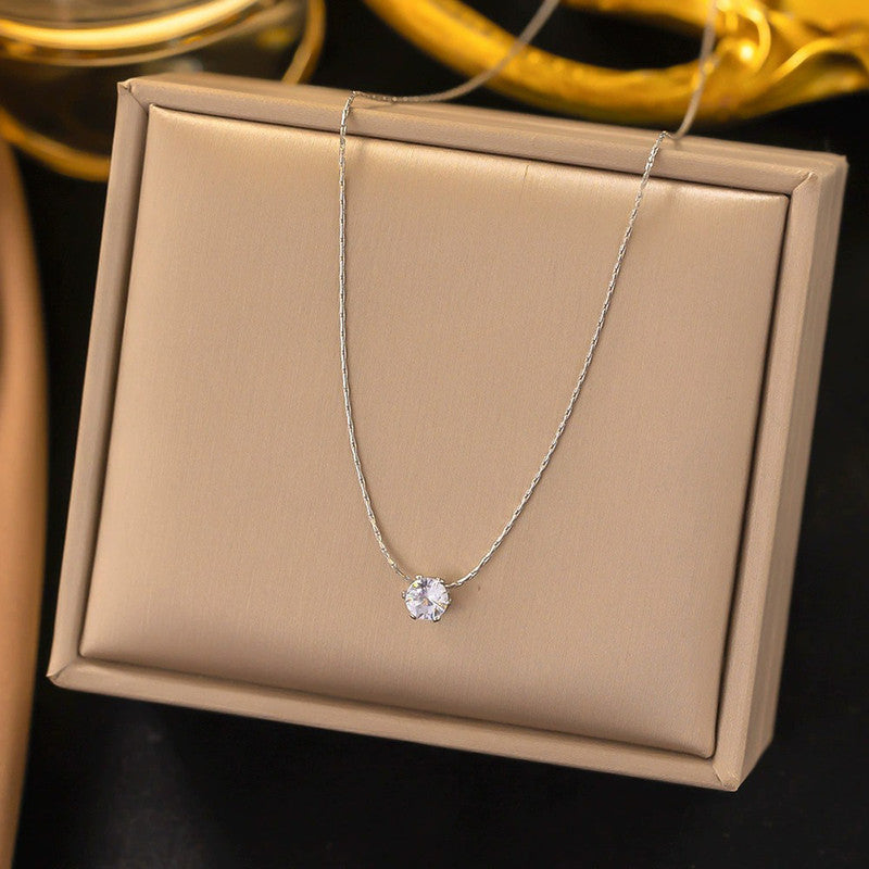 Silver Plated Stainless Steel Anti Tarnish Stone Studded Hexagonal Pendant
