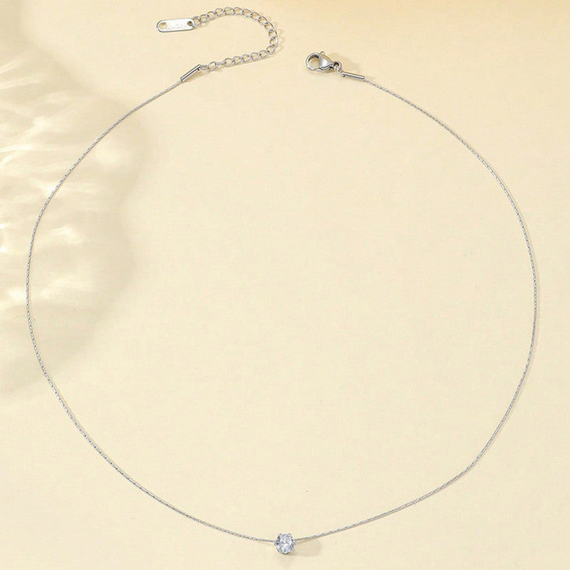 Silver Plated Stainless Steel Anti Tarnish Stone Studded Hexagonal Pendant
