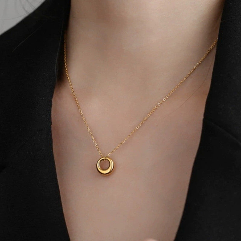 Gold Plated Stainless Steel Anti Tarnish Geometric Circle Pendant