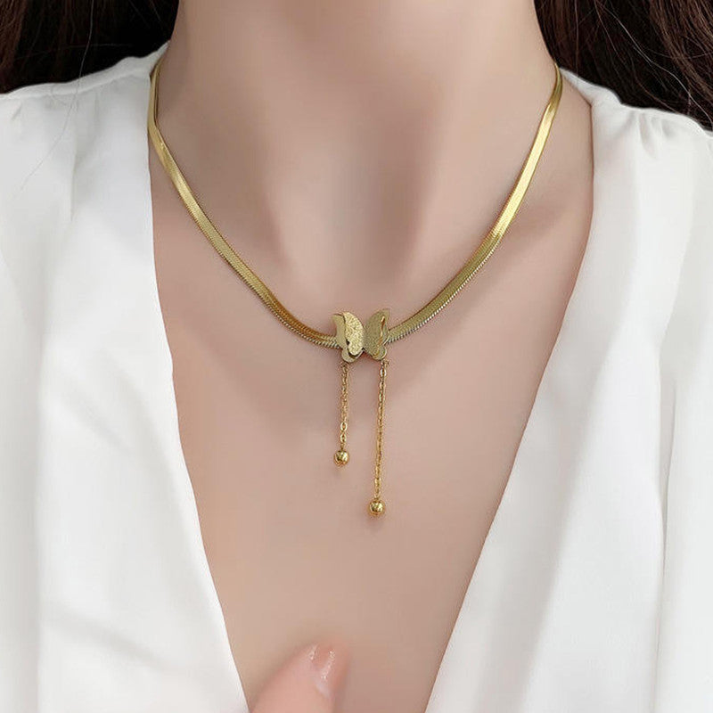 Gold Plated Stainless Steel Anti Tarnish Butterfly Themed Snake Chain Pendant