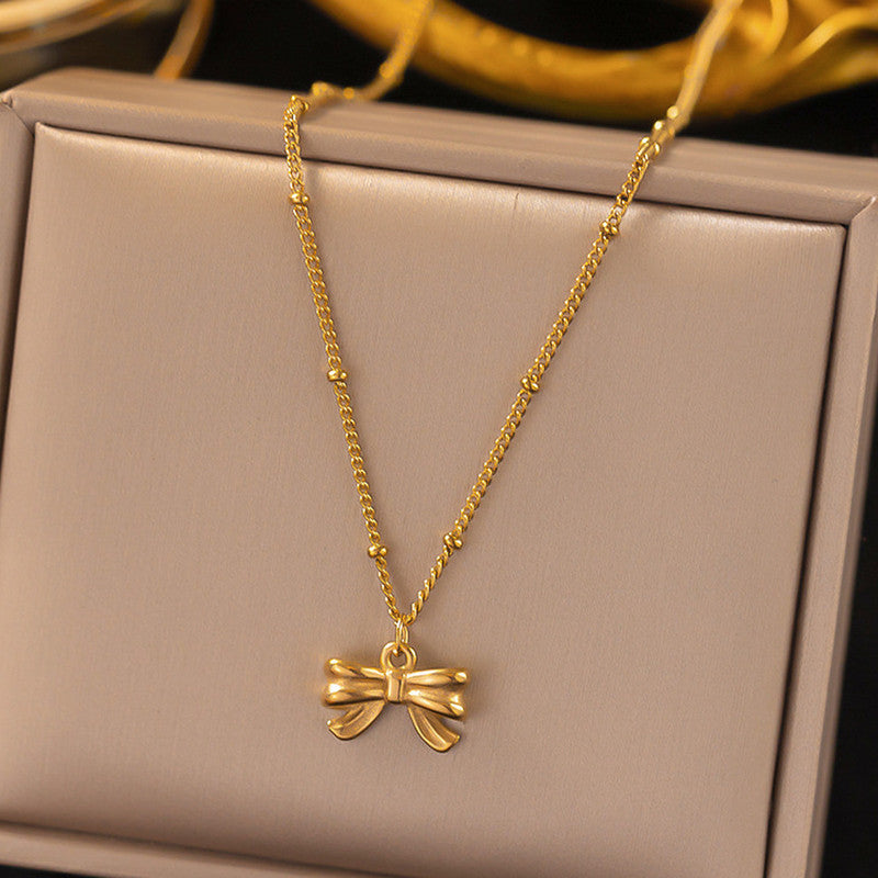Gold Plated Stainless Steel Anti Tarnish Bow Themed Pendant