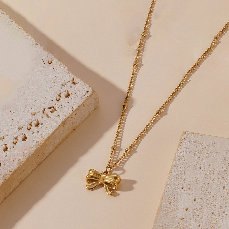 Gold Plated Stainless Steel Anti Tarnish Bow Themed Pendant