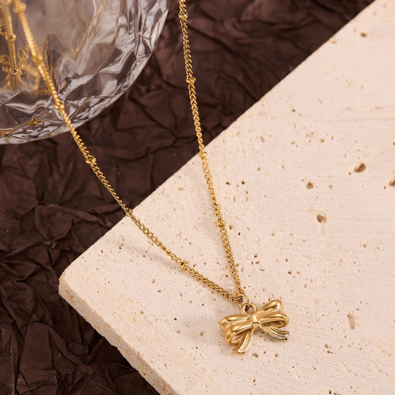 Gold Plated Stainless Steel Anti Tarnish Bow Themed Pendant