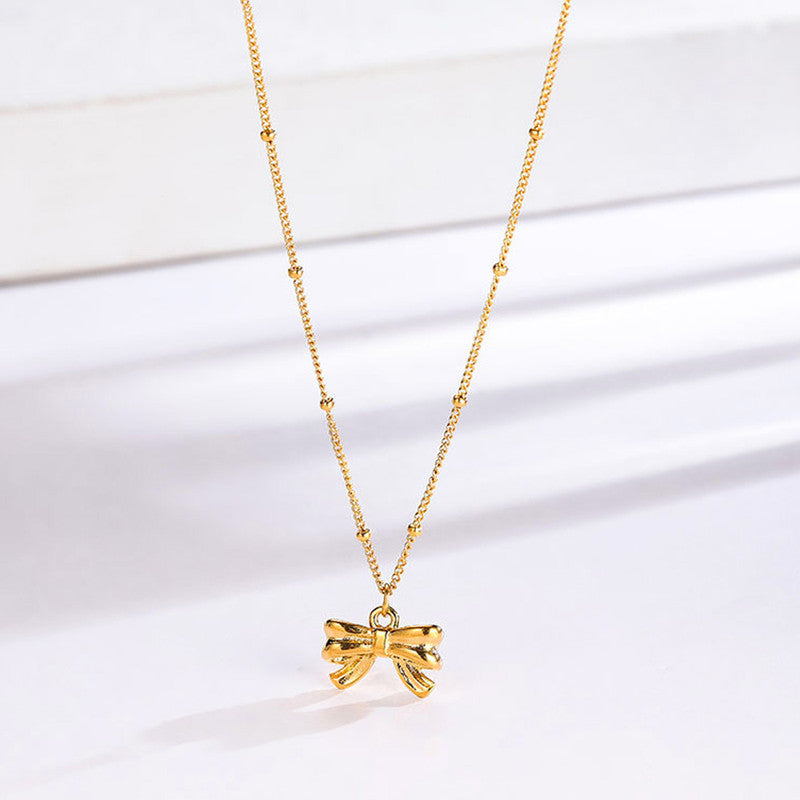 Gold Plated Stainless Steel Anti Tarnish Bow Themed Pendant