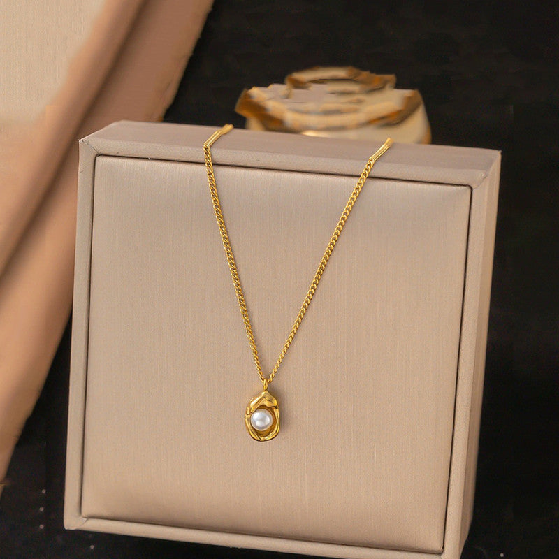 Gold Plated Stainless Steel Anti Tarnish Pearl Studded Contemporary Pendant
