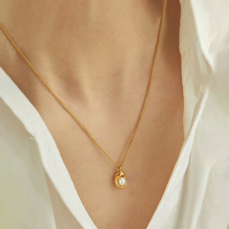 Gold Plated Stainless Steel Anti Tarnish Pearl Studded Contemporary Pendant