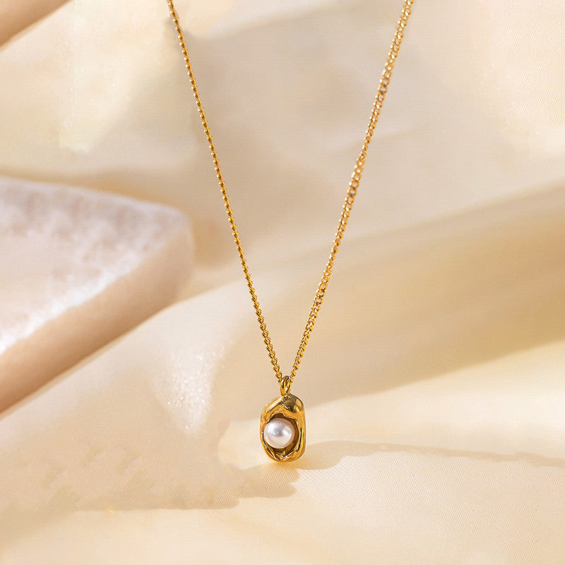 Gold Plated Stainless Steel Anti Tarnish Pearl Studded Contemporary Pendant