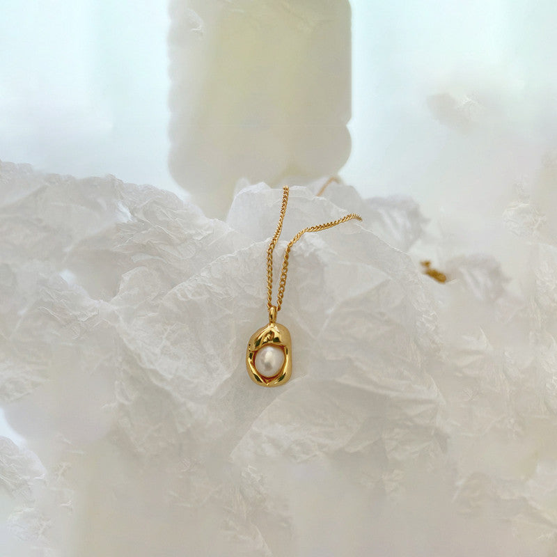 Gold Plated Stainless Steel Anti Tarnish Pearl Studded Contemporary Pendant