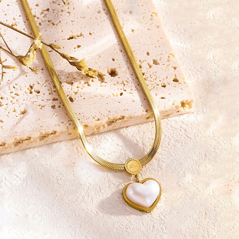 Gold Plated Stainless Steel Anti Tarnish Heart Themed Snake Chain Pendant