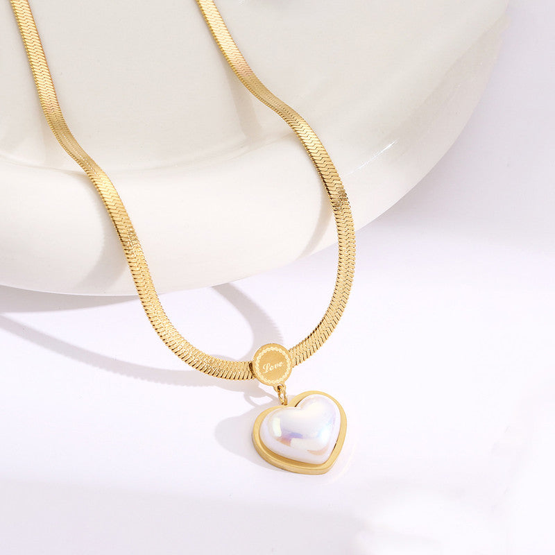 Gold Plated Stainless Steel Anti Tarnish Heart Themed Snake Chain Pendant