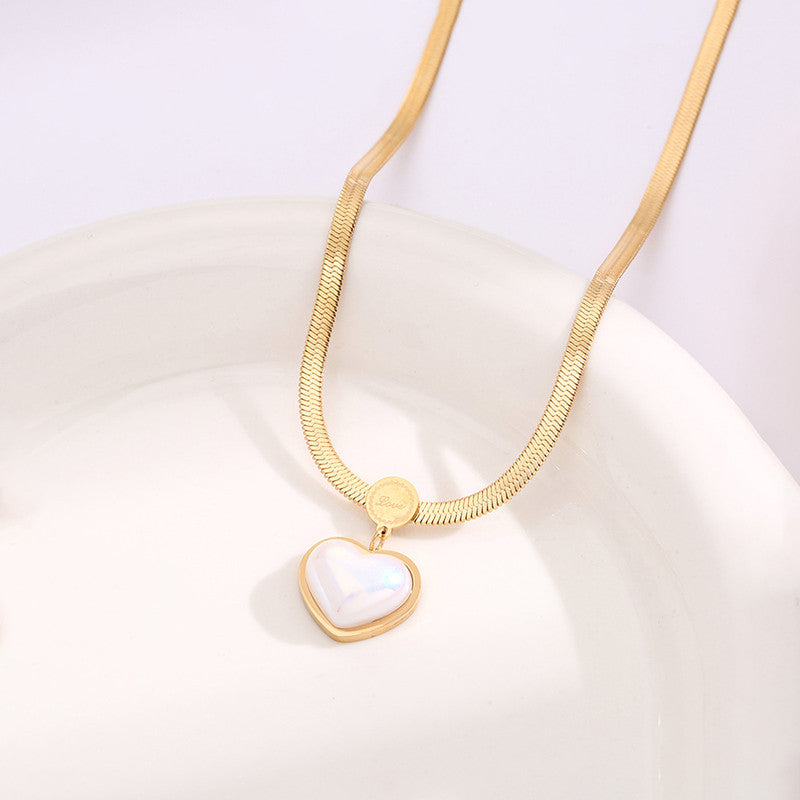 Gold Plated Stainless Steel Anti Tarnish Heart Themed Snake Chain Pendant