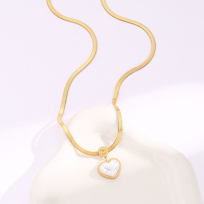 Gold Plated Stainless Steel Anti Tarnish Heart Themed Snake Chain Pendant