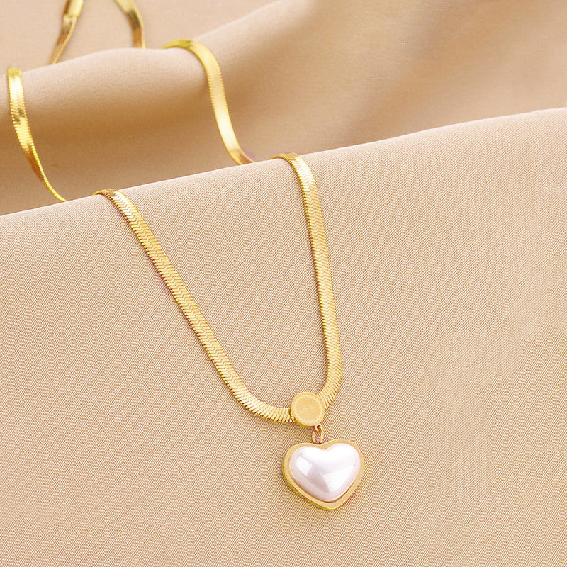 Gold Plated Stainless Steel Anti Tarnish Heart Themed Snake Chain Pendant