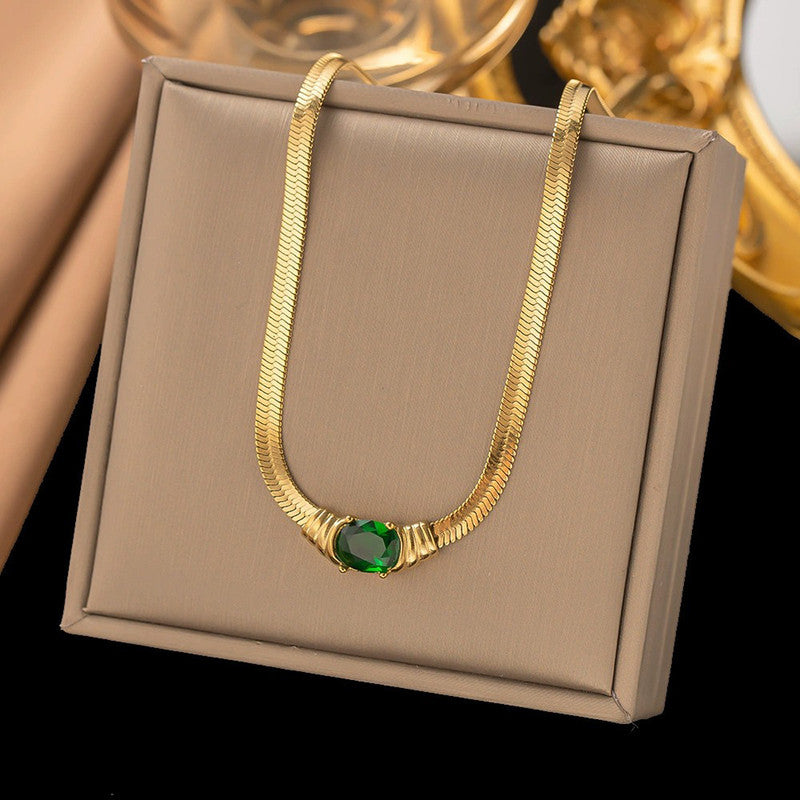 Gold Plated Stainless Steel Anti Tarnish Stone Studded Snake Chain Pendant