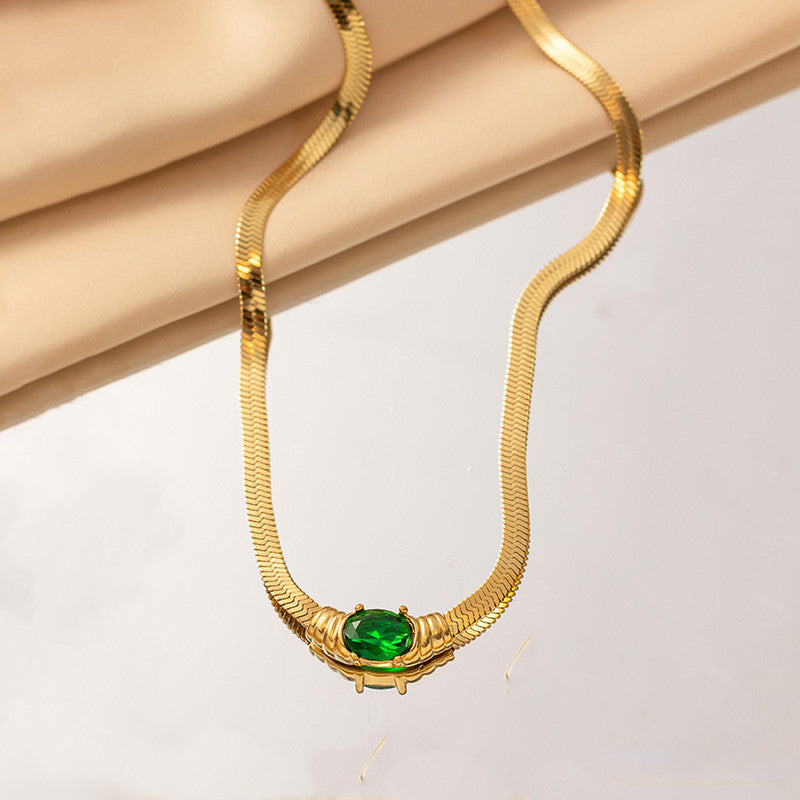 Gold Plated Stainless Steel Anti Tarnish Stone Studded Snake Chain Pendant