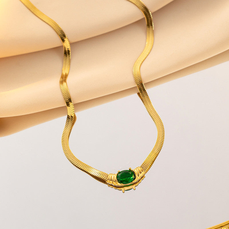 Gold Plated Stainless Steel Anti Tarnish Stone Studded Snake Chain Pendant