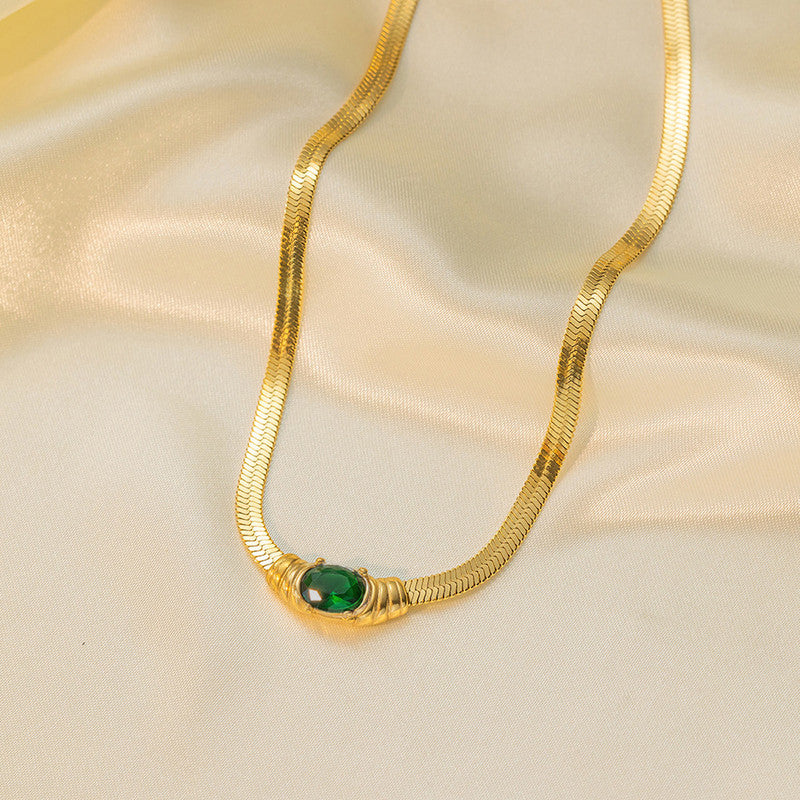 Gold Plated Stainless Steel Anti Tarnish Stone Studded Snake Chain Pendant