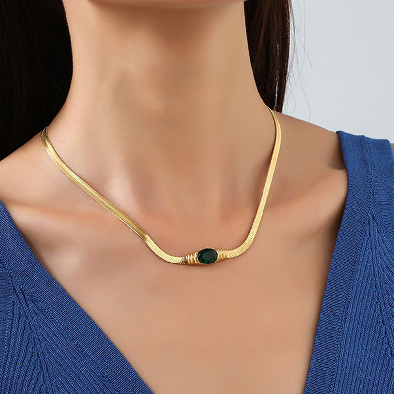 Gold Plated Stainless Steel Anti Tarnish Stone Studded Snake Chain Pendant