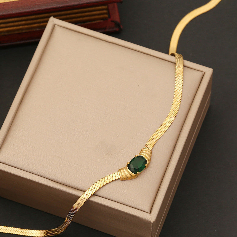 Gold Plated Stainless Steel Anti Tarnish Stone Studded Snake Chain Pendant