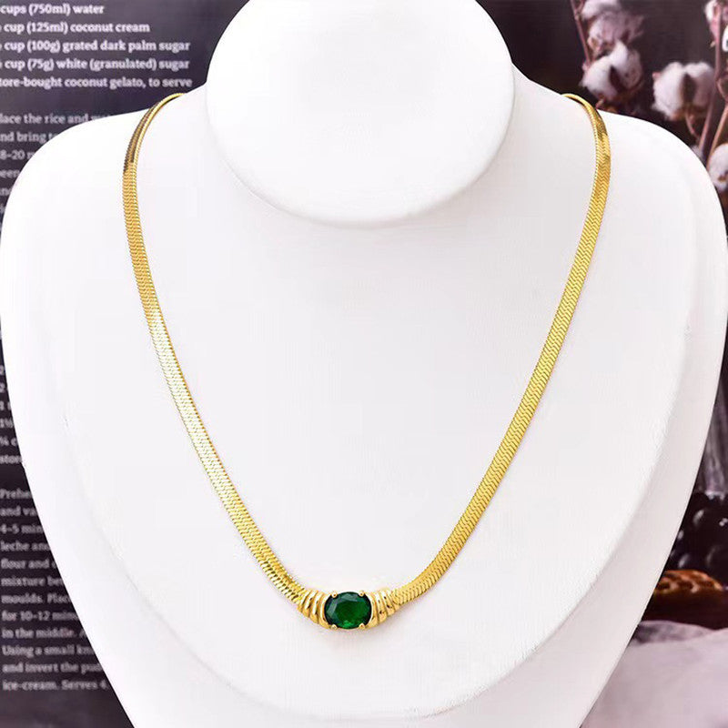 Gold Plated Stainless Steel Anti Tarnish Stone Studded Snake Chain Pendant