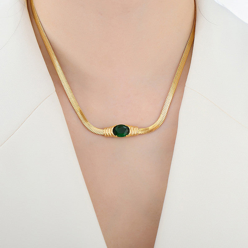 Gold Plated Stainless Steel Anti Tarnish Stone Studded Snake Chain Pendant