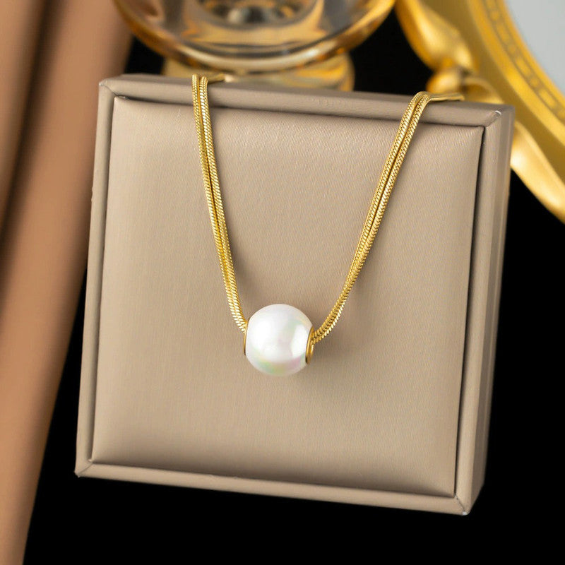 Gold Plated Stainless Steel Anti Tarnish Pearl Studded Pendant