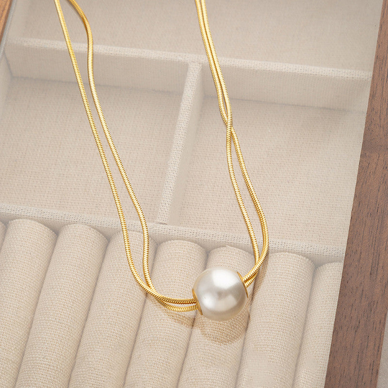 Gold Plated Stainless Steel Anti Tarnish Pearl Studded Pendant
