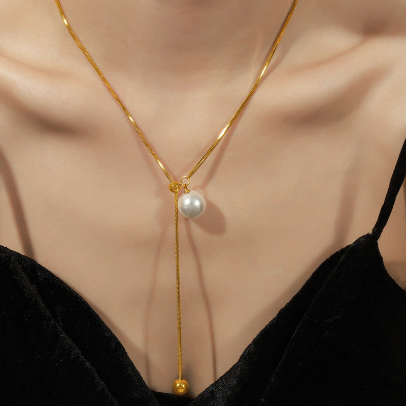 Gold Plated Stainless Steel Anti Tarnish Pearl Studded Pendant