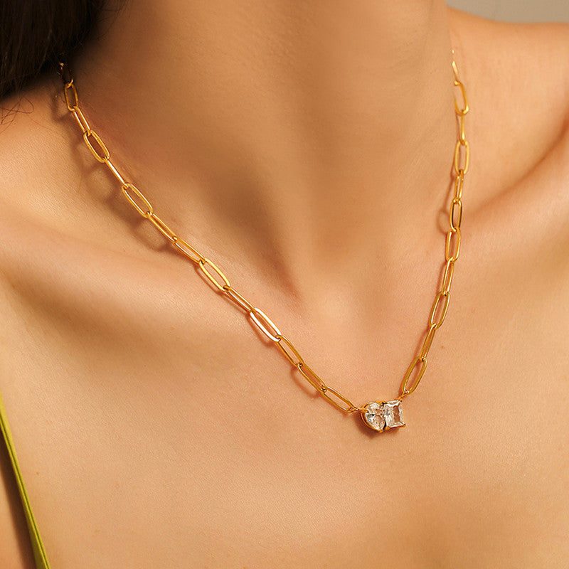 Gold Plated Anti Tarnish Stainless Steel AD studded Contemporary Necklace