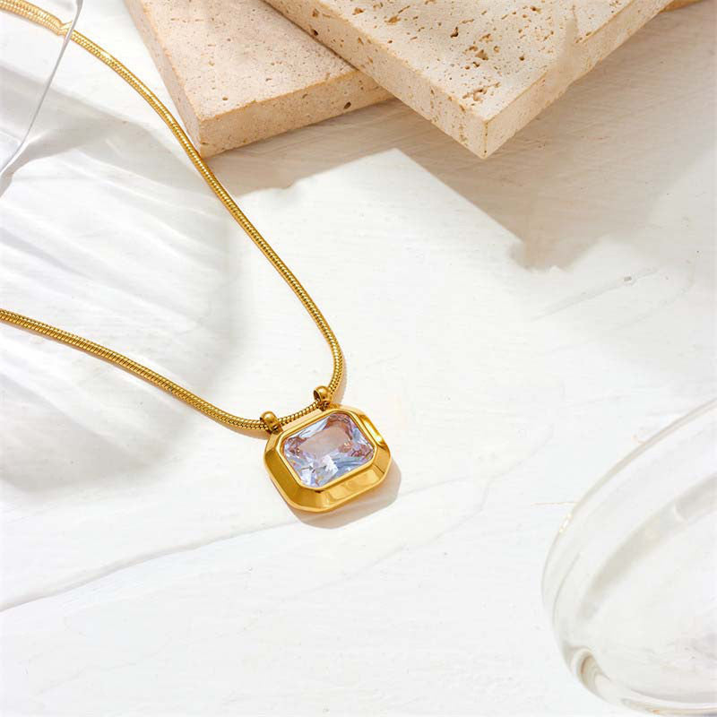 Gold Plated Anti Tarnish Stainless Steel White CZ studded Geometric Rectangular Pendant