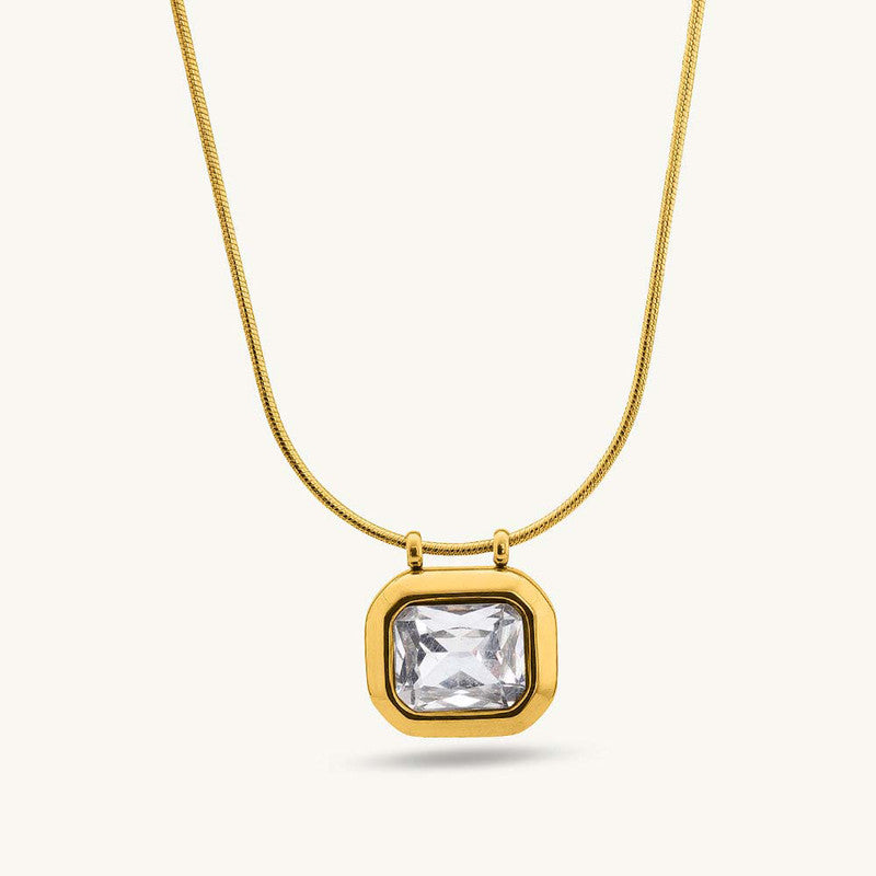 Gold Plated Anti Tarnish Stainless Steel White CZ studded Geometric Rectangular Pendant