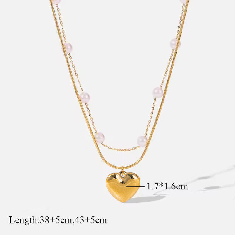 Gold Plated Anti Tarnish Stainless Steel Heart Themed Pearl Studded Pendant