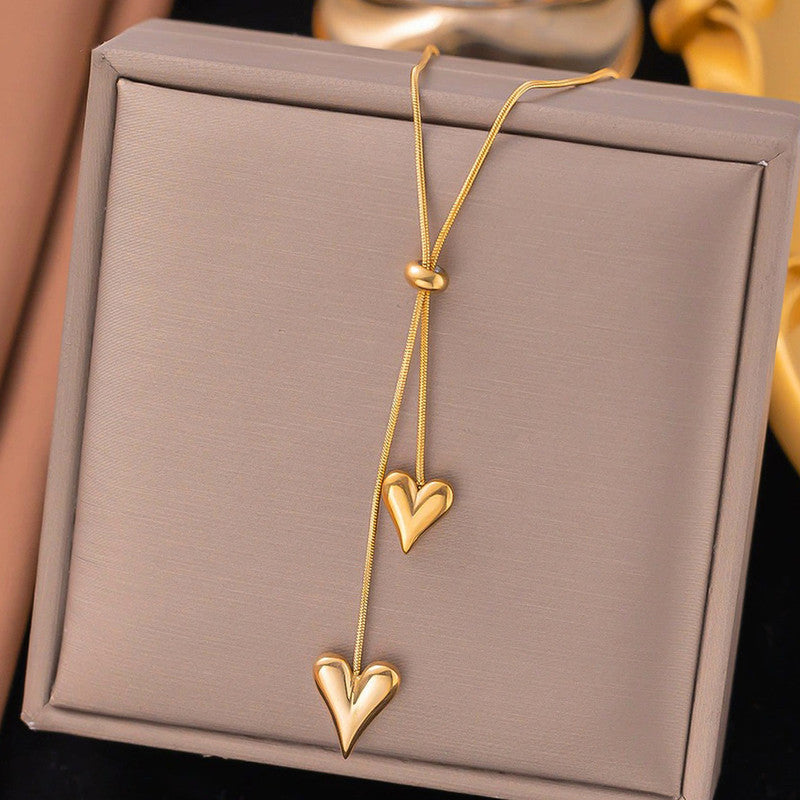 Gold Plated Anti Tarnish Stainless Steel Dual Hearts Themed Pendant