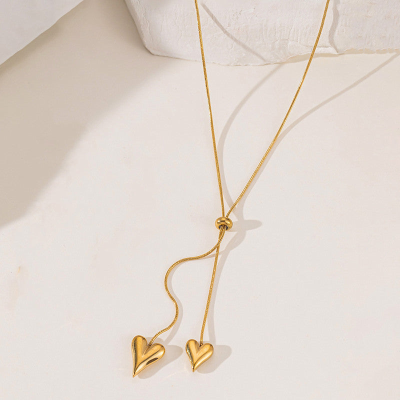 Gold Plated Anti Tarnish Stainless Steel Dual Hearts Themed Pendant