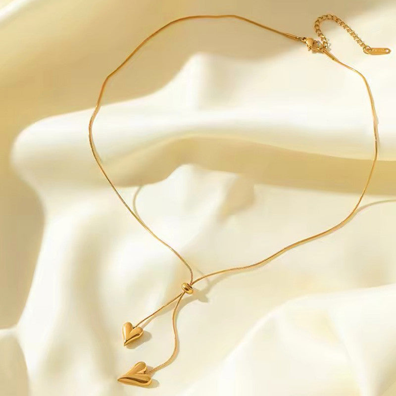Gold Plated Anti Tarnish Stainless Steel Dual Hearts Themed Pendant