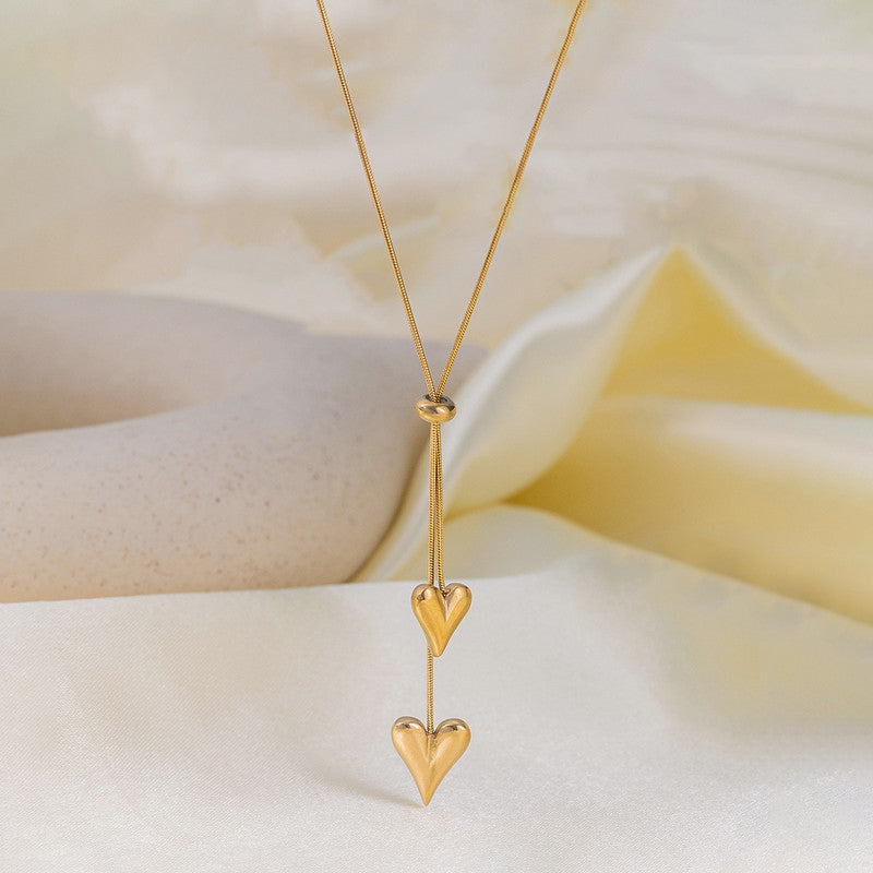 Gold Plated Anti Tarnish Stainless Steel Dual Hearts Themed Pendant