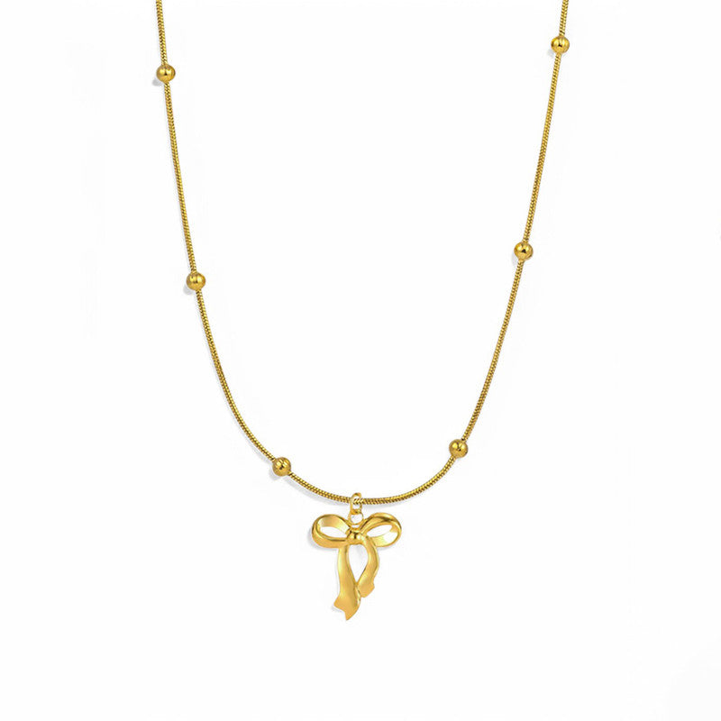 Gold Plated Anti Tarnish Stainless Steel Bow Themed Pendant