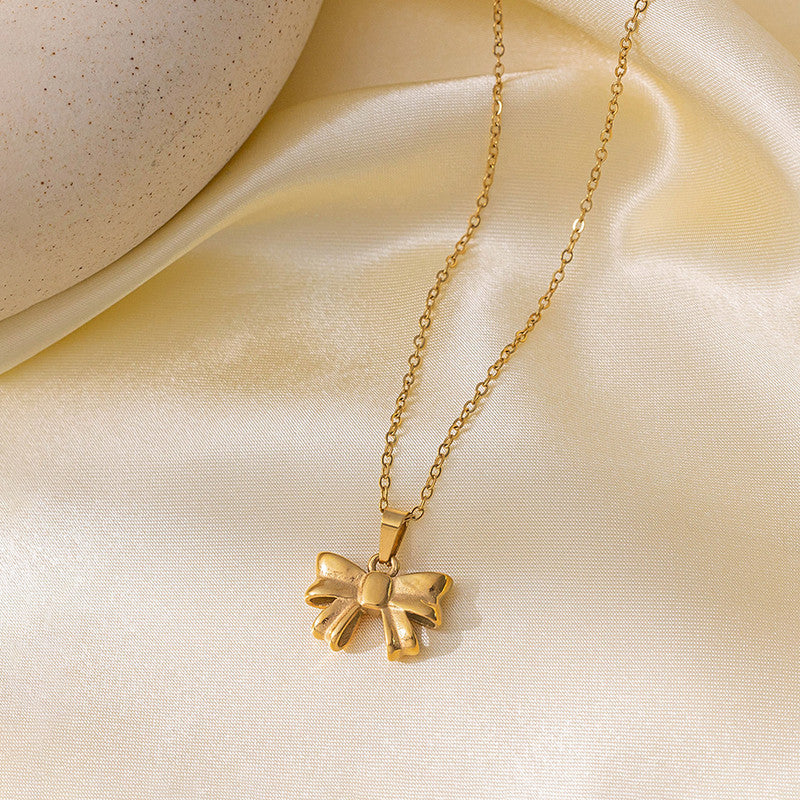 Gold Plated Anti Tarnish Stainless Steel Bow Themed Pendant