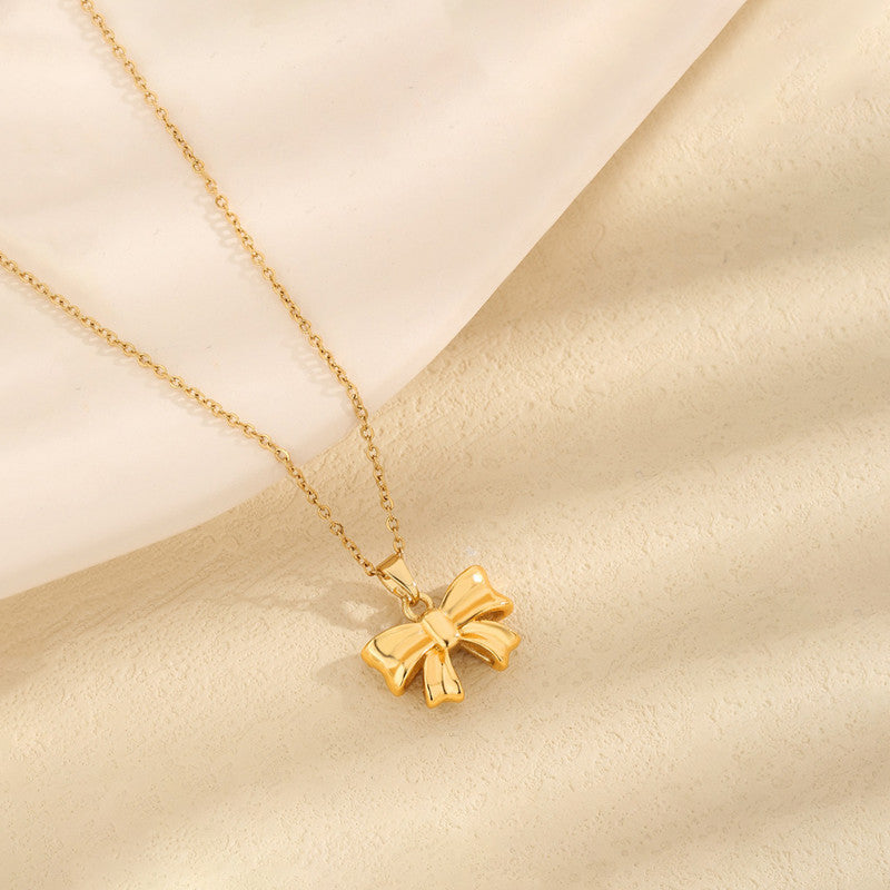 Gold Plated Anti Tarnish Stainless Steel Bow Themed Pendant